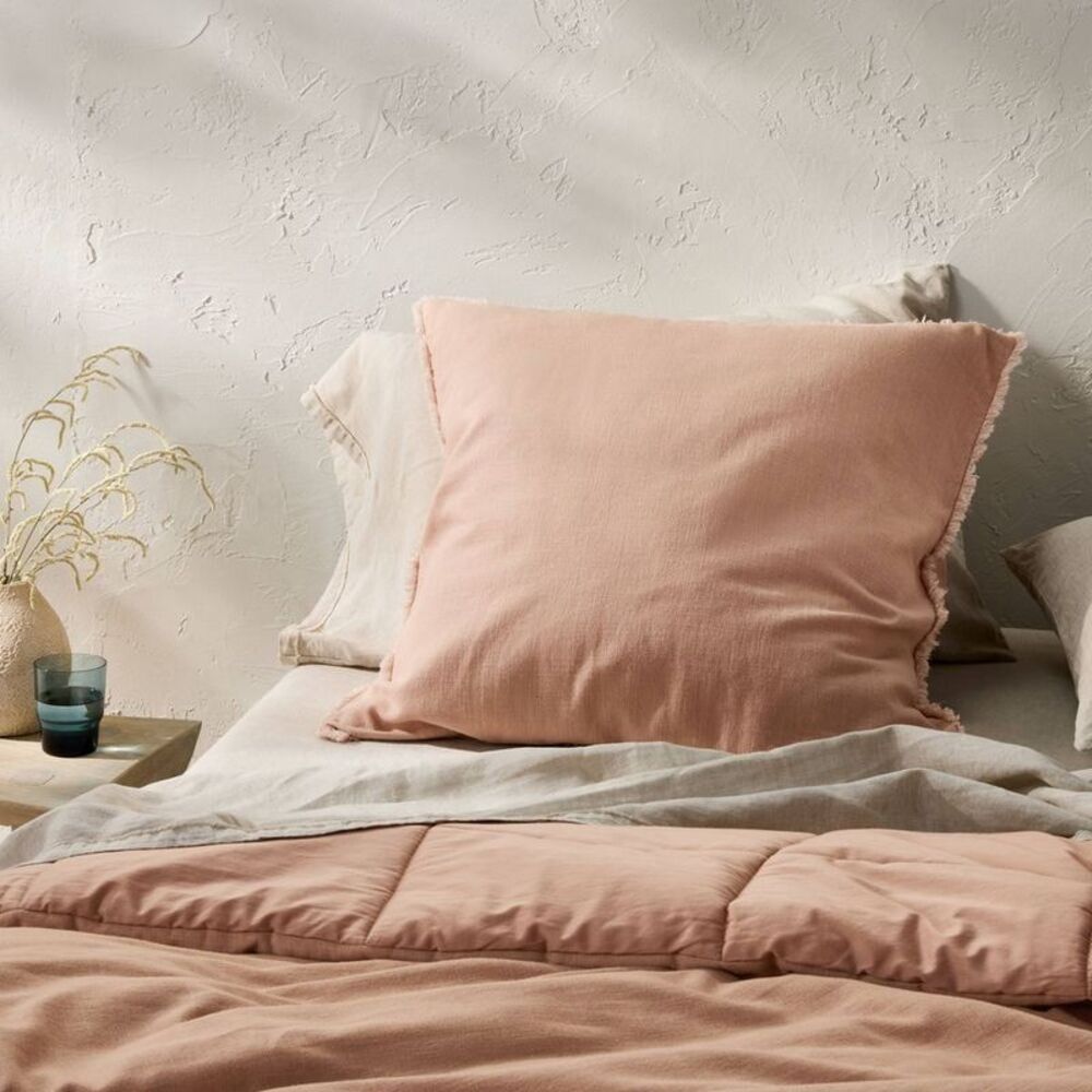 Euro Heavyweight Linen Blend Comforter Pillow Sham Light Adobe Clay- Casaluna